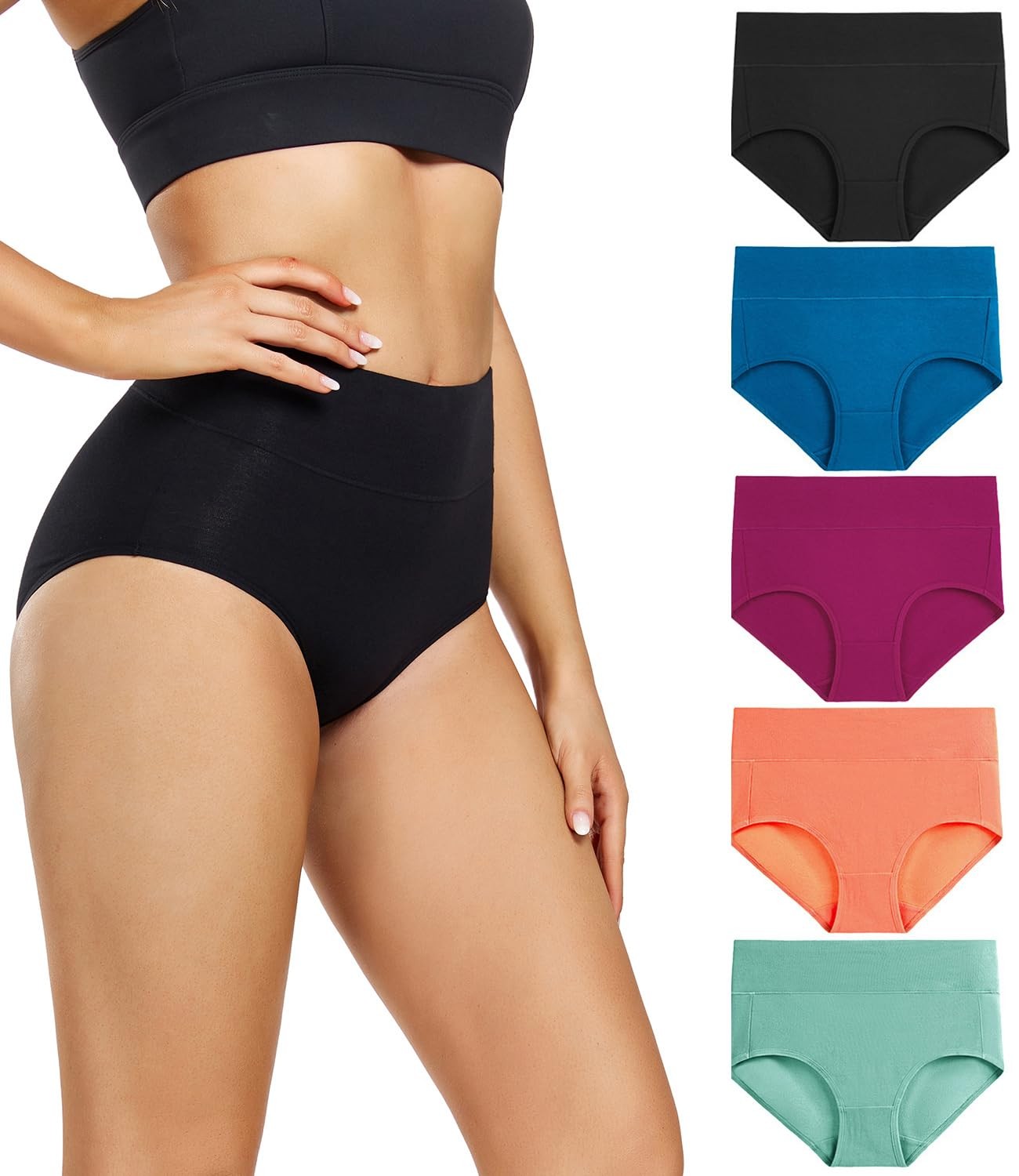 wirarpa Women’s Underwear High Waisted Ladies Cotton Panties Soft Full Covera…