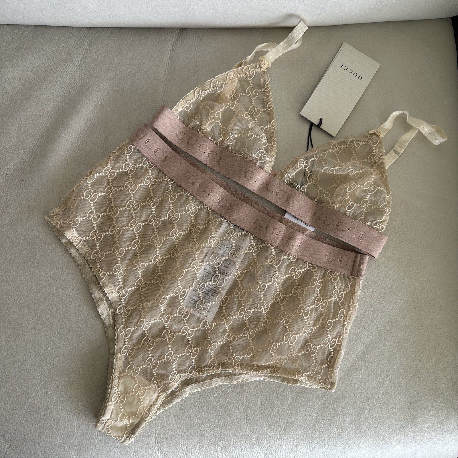 NWT Gucci Nude Lingerie Set Size XS Light Beige 100% Authentic Powder Bra