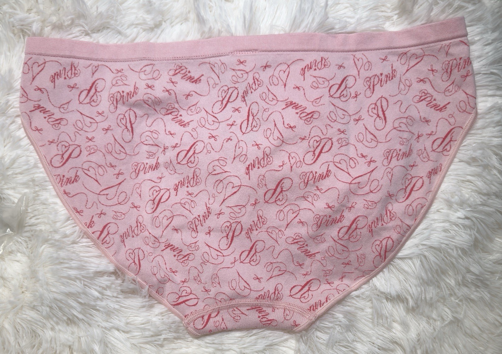NWT VICTORIAS SECRET PINK XL RED HEART SEAMLESS HIPHUGGER PANTIES LOGO SCRIPT VS