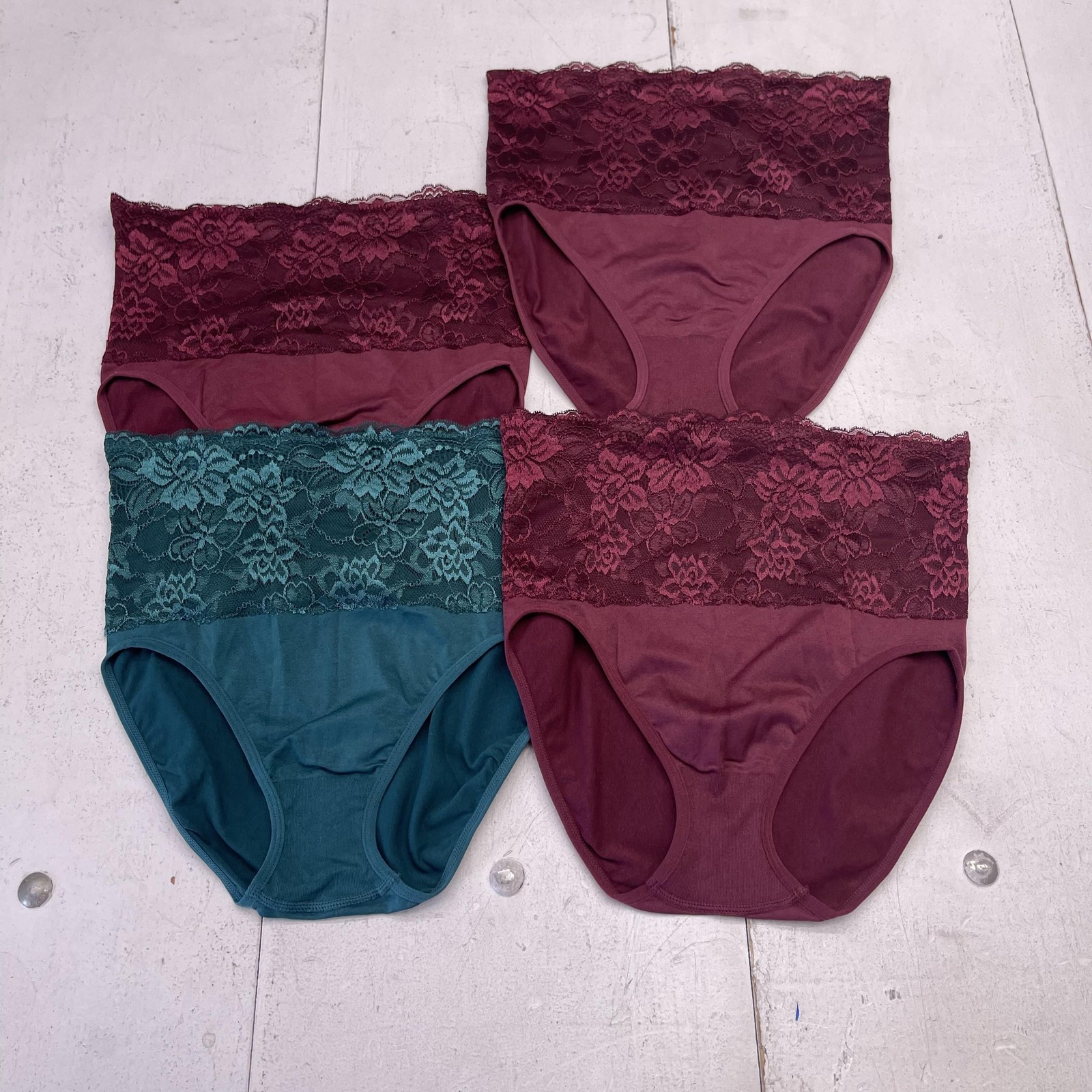 Rhonda Shear Brief Panties Womens XL Multicolor Lace High Waist 4 Pack Sheer