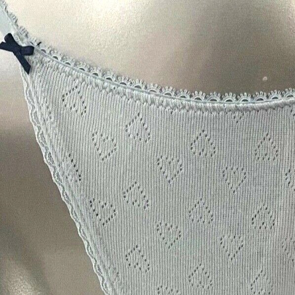 Victoria’s Secret V String Panty Pointelle Blue Heart Bow Cotton Blend M L XL