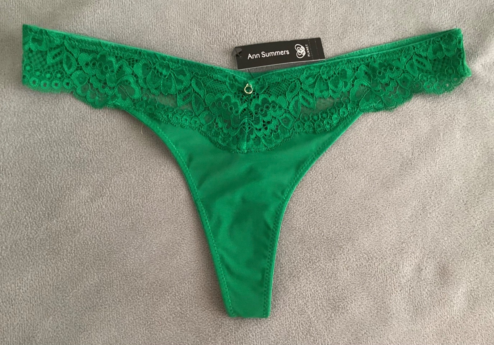 ANN SUMMERS Sexy Lace Planet Bright Green Thong Sz 6 Hanging Jewel – BNWT