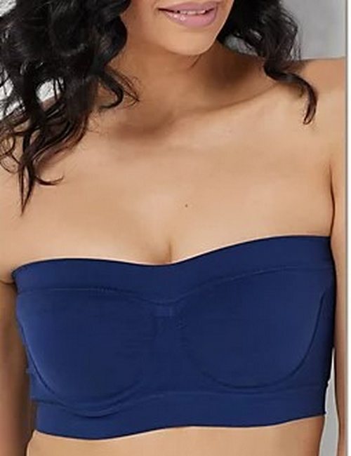 Breezies Navy Blue M Strapless Underwire Bandeau Bra New Removable Pads