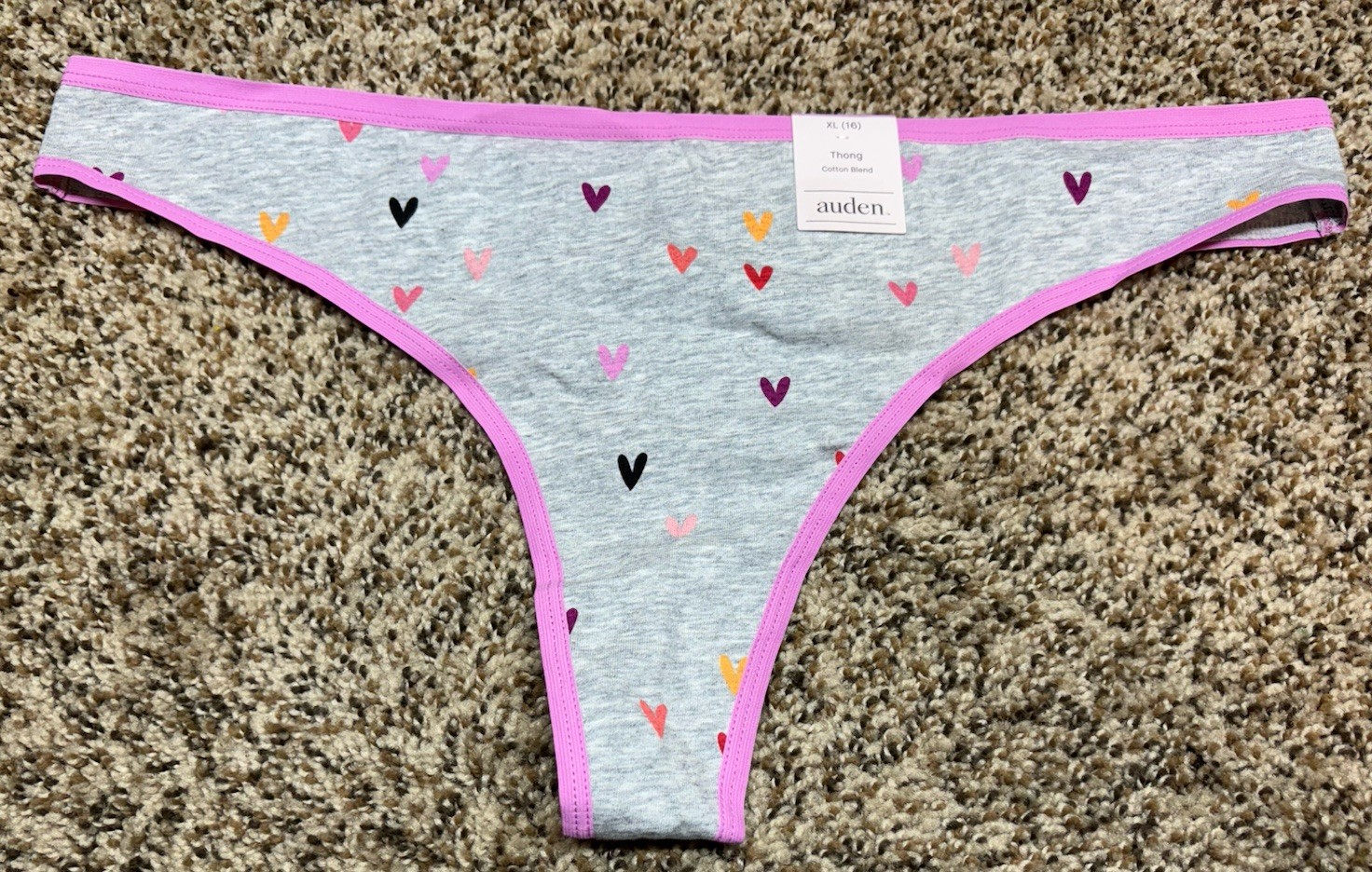 Auden Cotton Blend Gray/Multi-Color Thong. Size: XL (16).