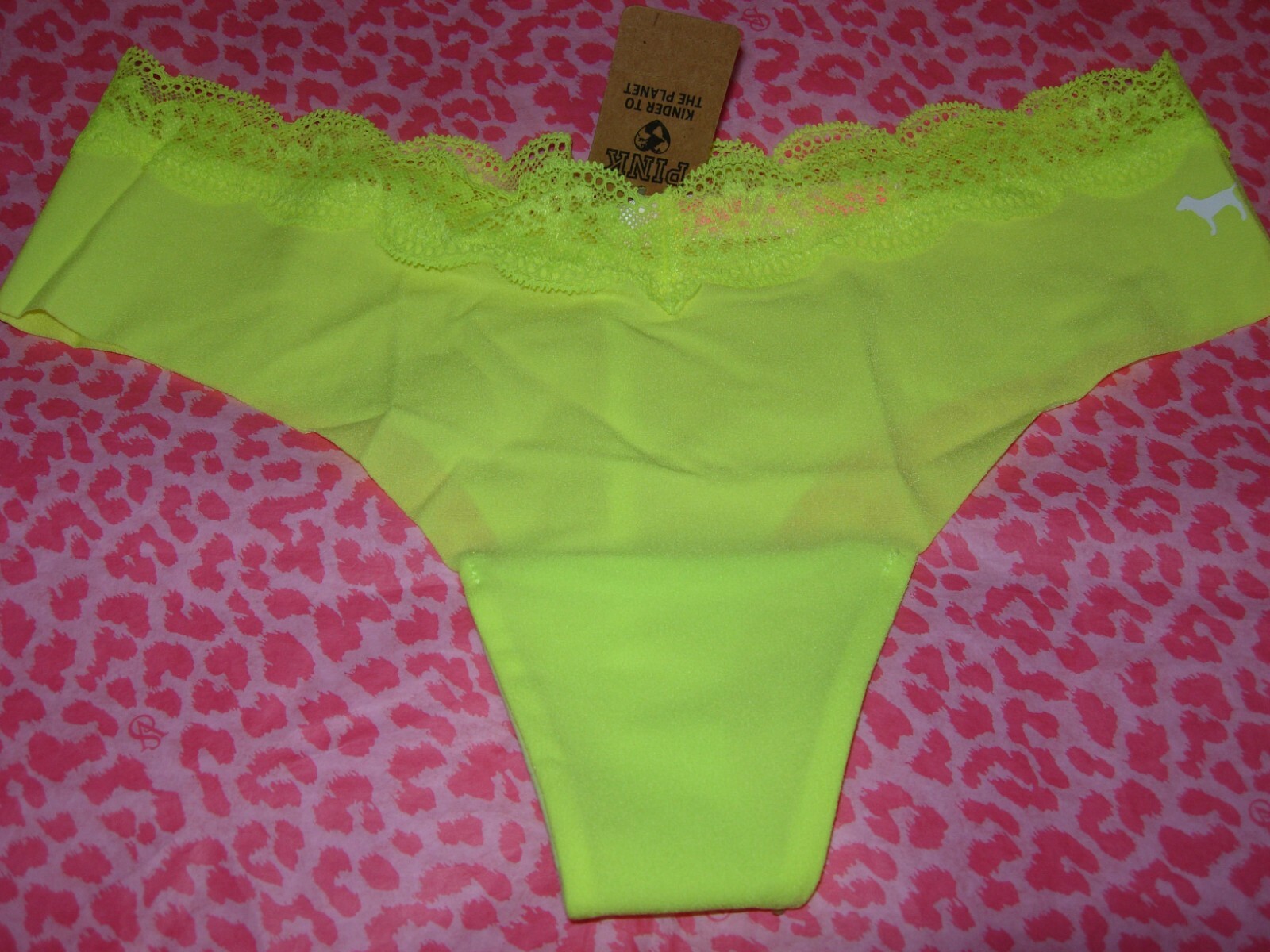 Victoria’s Secret PINK Sexy Thong Lace Edge No Show Neon Logo XS S L XL XXL NWT