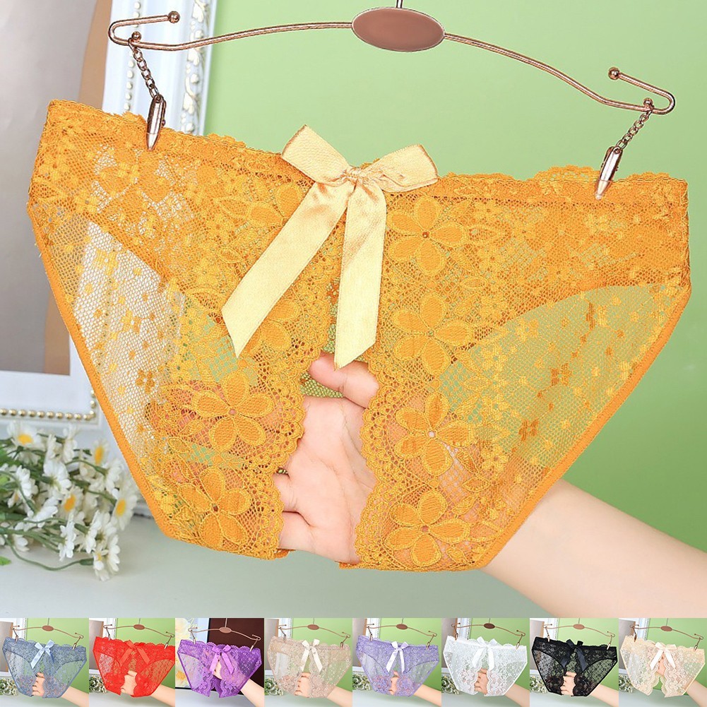 Womens Unique Bow Feature on Sexy Crotchless Panties in Various Colors