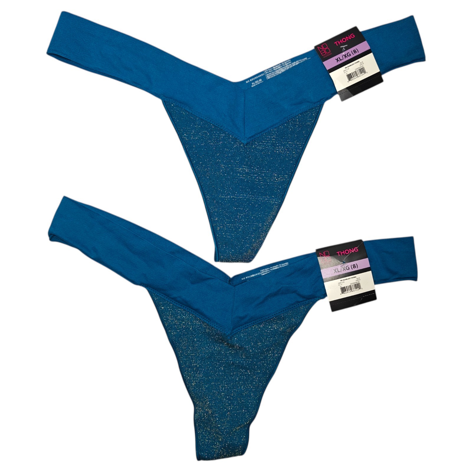 No Boundaries NOBO Women’s Seamless Thong – Blue Sparkle – XL – 2 Pack NWT