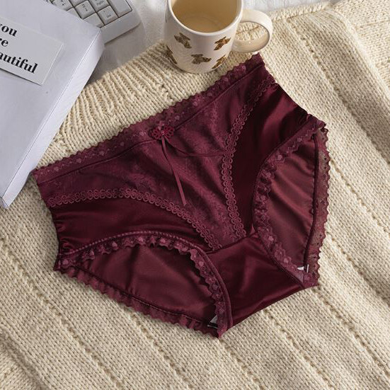 Pack Of 5 Womens Sexy Satin Panties Underwear Lingerie Sheer Lace Brief Intimate