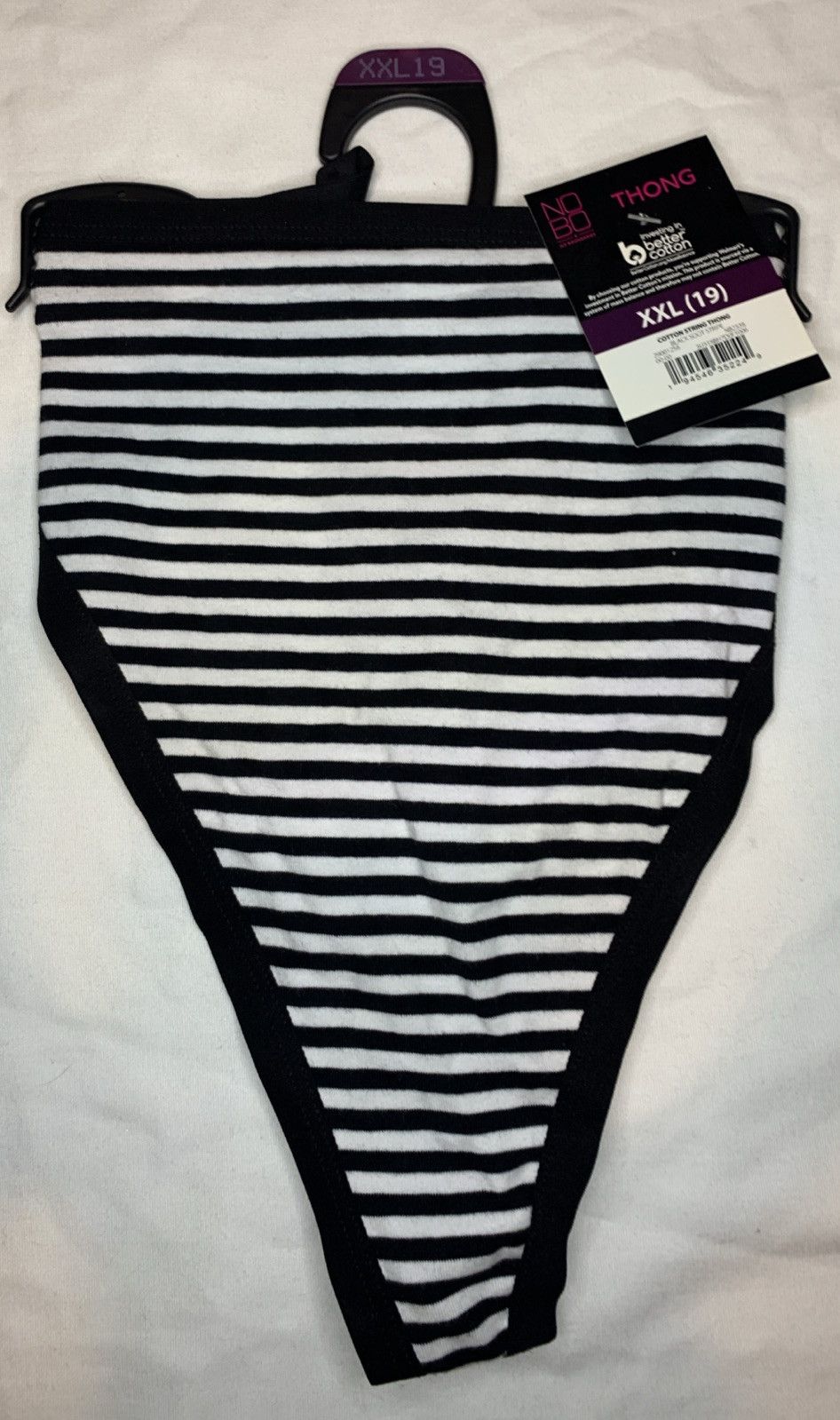 No Boundaries Women’s Cotton String Thong Panties Size XXL (19) Black Stripe