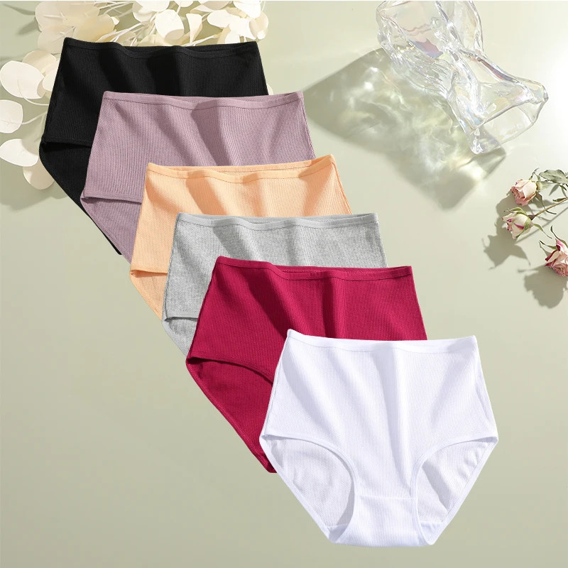 Cotton High Waist Panties Women’s Plus Size Soft Breathable Comfort Briefs 6 Pcs
