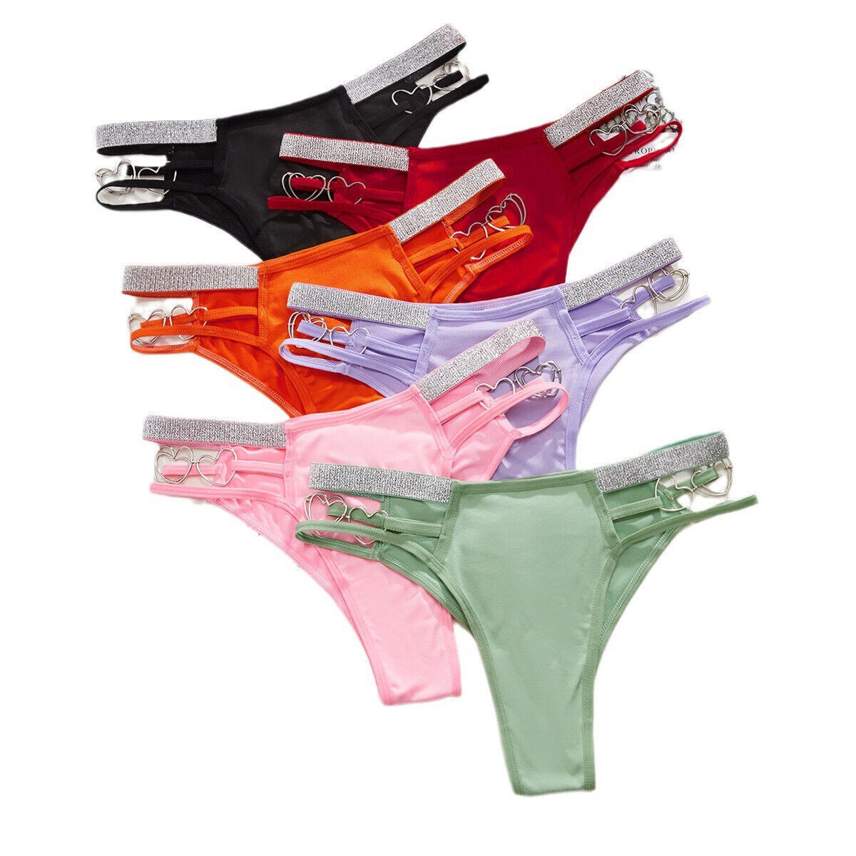 6PCS/LOT Sexy Womens Panties Briefs String Underwear Heart Metal Lingerie Bikini