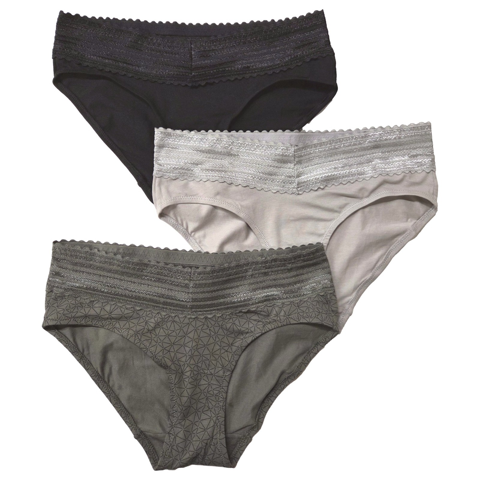 Warners Womens 3pc Dig-Free Cotton & Lace Hipster Panty Set Green