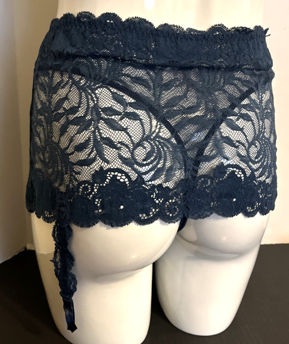 Victoria’s Secret Dark Blue Lace Thong-Panties Skirt 3 Garters – MISSING 1-AS IS
