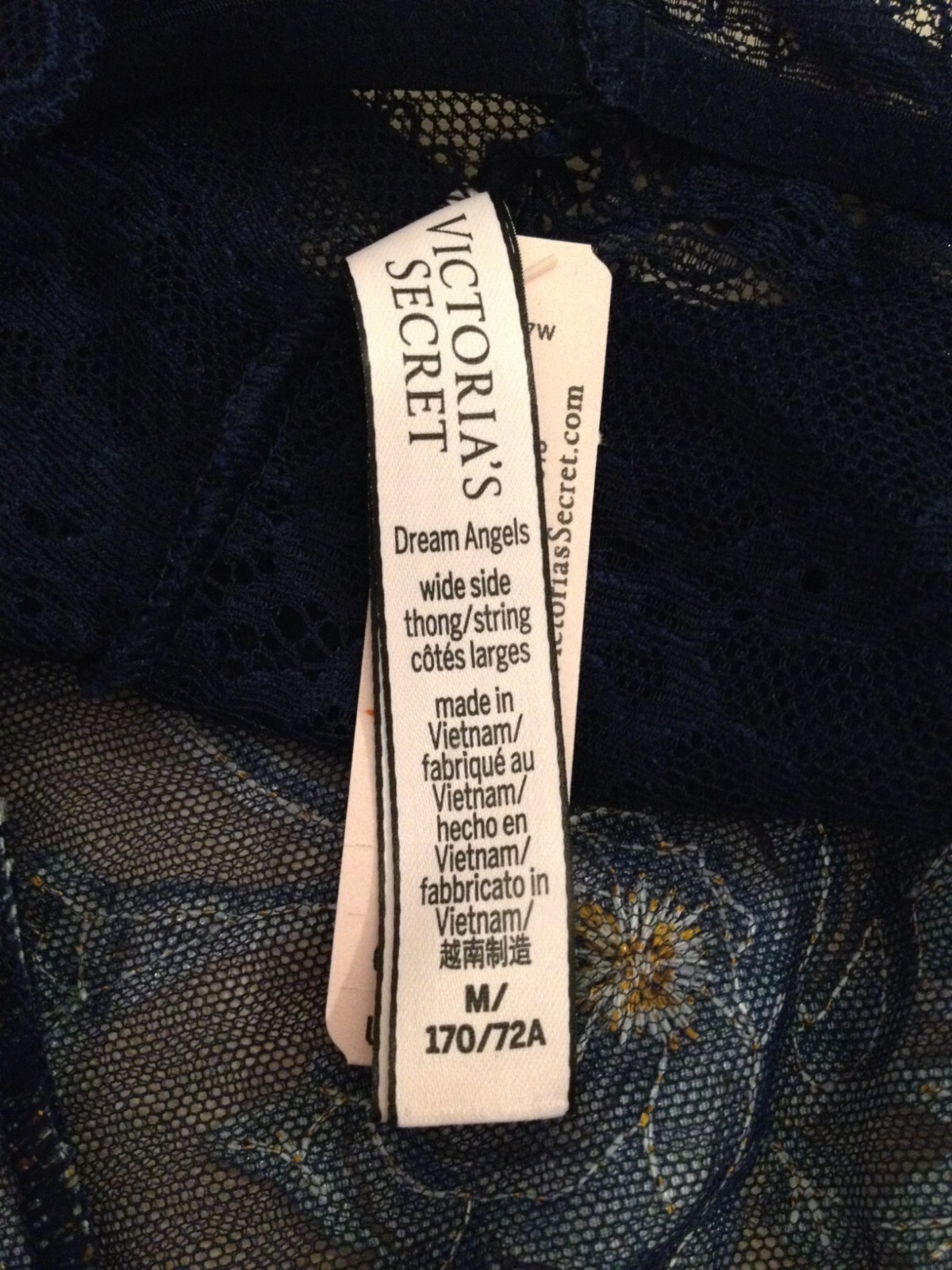 NWT Victoria’s Secret DREAM ANGELS Navy Floral Thong Garter Belt Panty M
