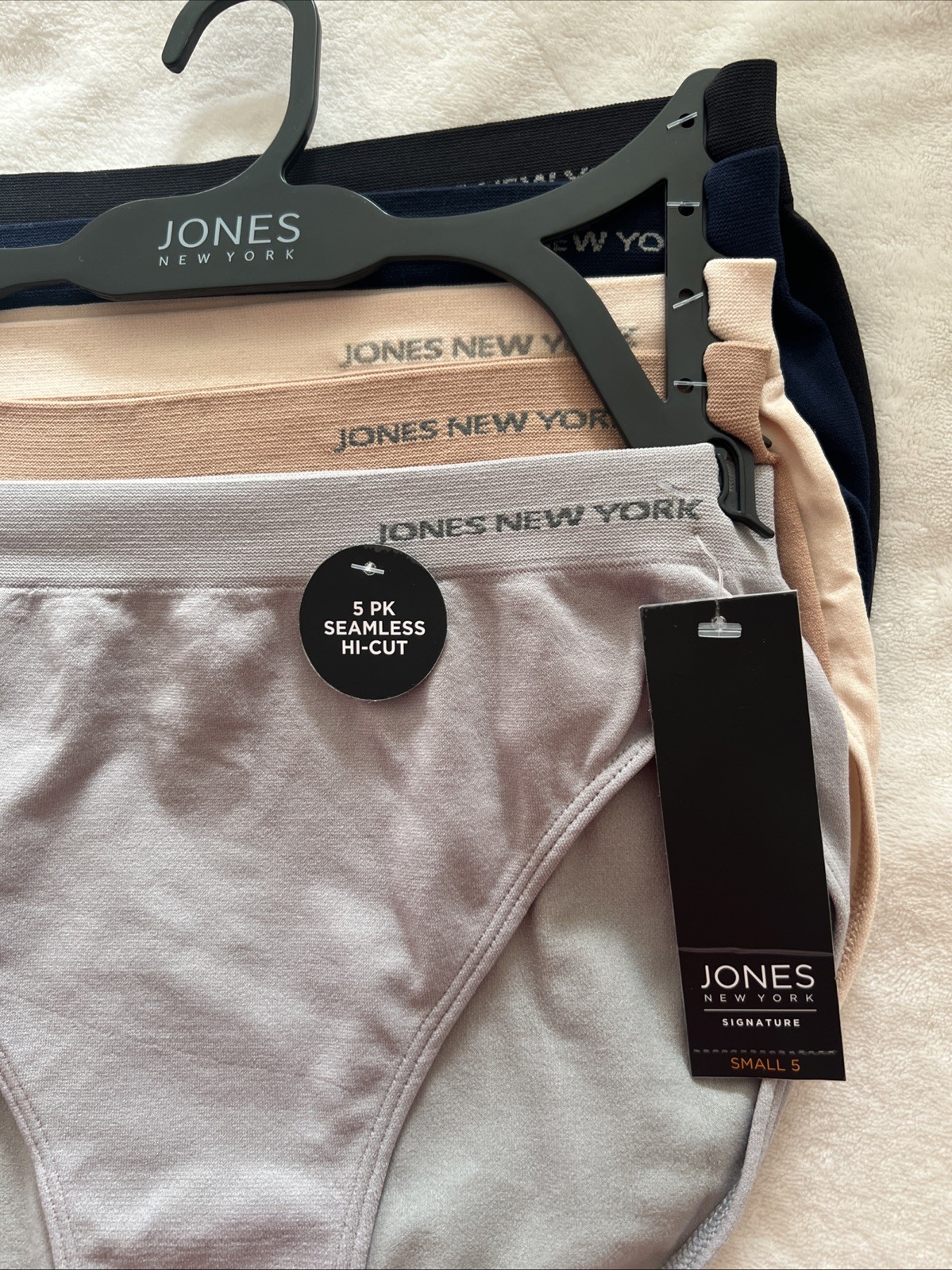 JONES NEW YORK 5pk Seamless Hi-Cut Brief Panties Soft Stretch Neural Colors S(5)