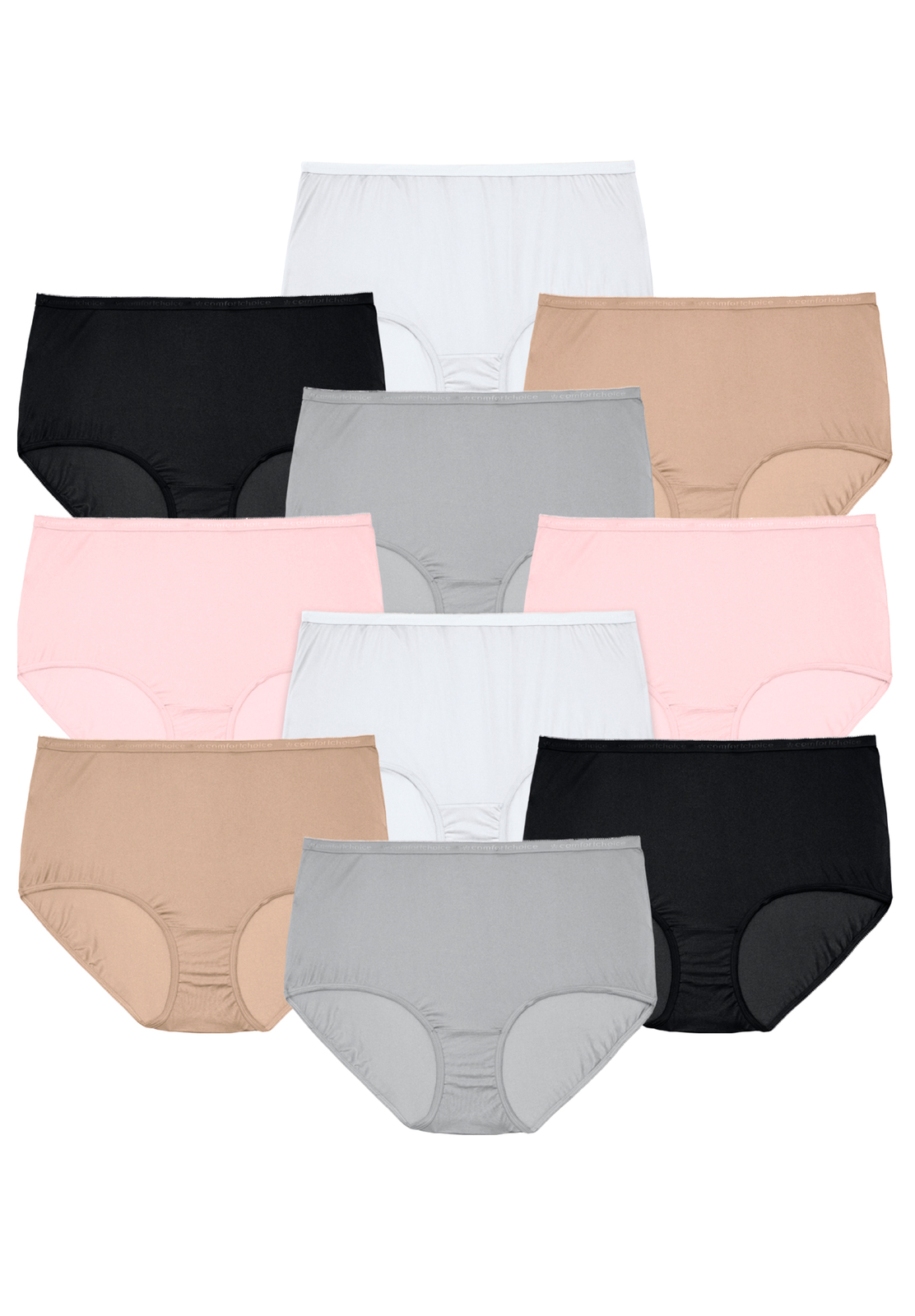 Comfort Choice Women’s Plus Size Cotton Brief 10-Pack Underwear