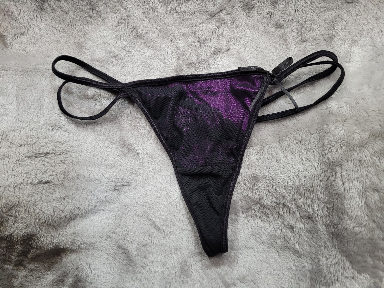 NWOT Vintage Vassarette Purple Black Mesh Double Strap G String Sz 6 Panties HOT