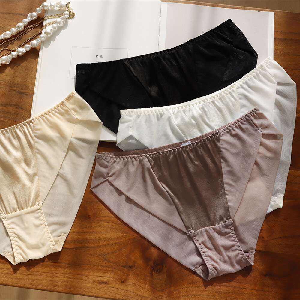 2pcs Women’s Underwear With Mesh 100 Mulberry Silk Stitching Sexy Briefs Classic