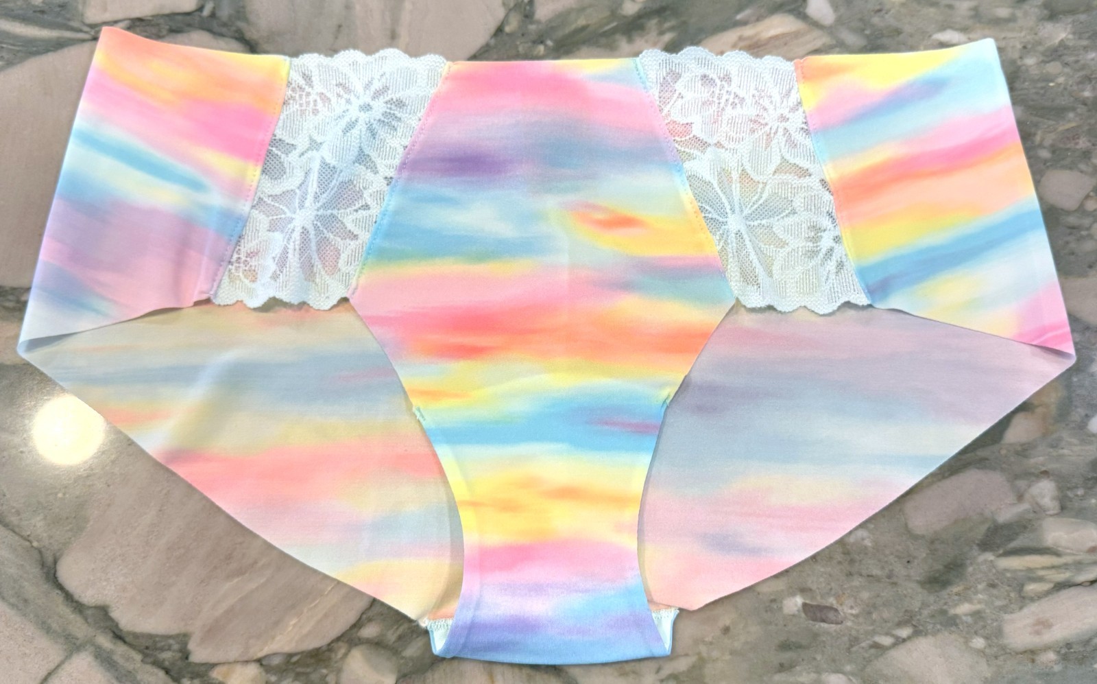 NEW Victoria Secret PINK No Show Hipster – LACE INSETS – Pink Bubble Sunset – XL
