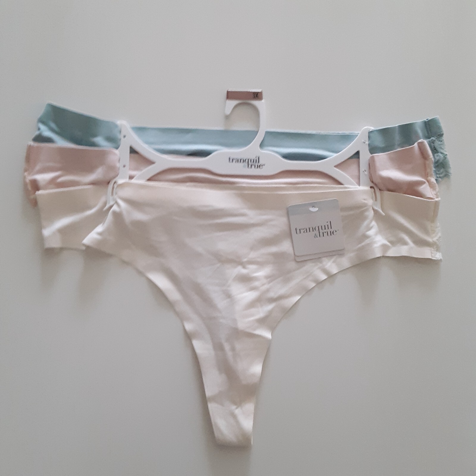 Tranquil & True Womens Size 3X Thongs Microfiber Lace Back Ivory Pink 3 Pack