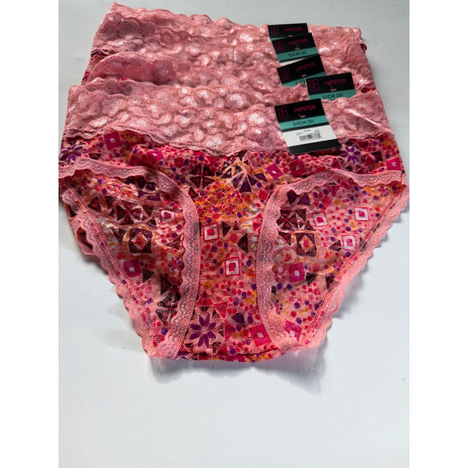No Boundaries Pink Geometric Floral Lace Waist Hipster Panties Lot of 4 Size S 5