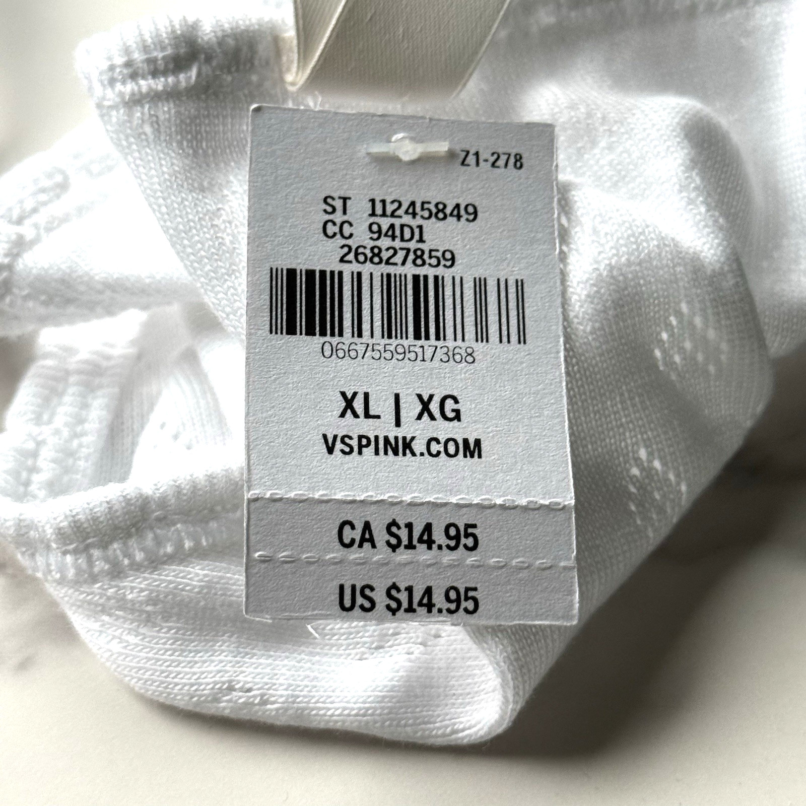 PINK Victoria’s Secret Cotton Heart Pointelle V-String Panty Optic White M/L/XL