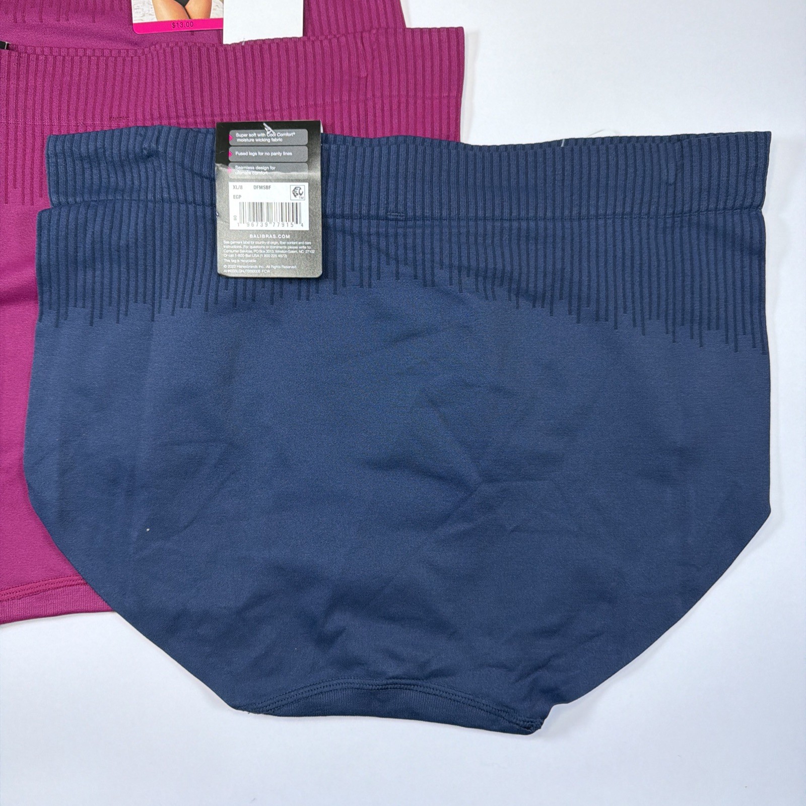 Bali Comfort Revolution Modern Seamless Red Blue Brief Panty XL/8 DFMSBF 3 Pack