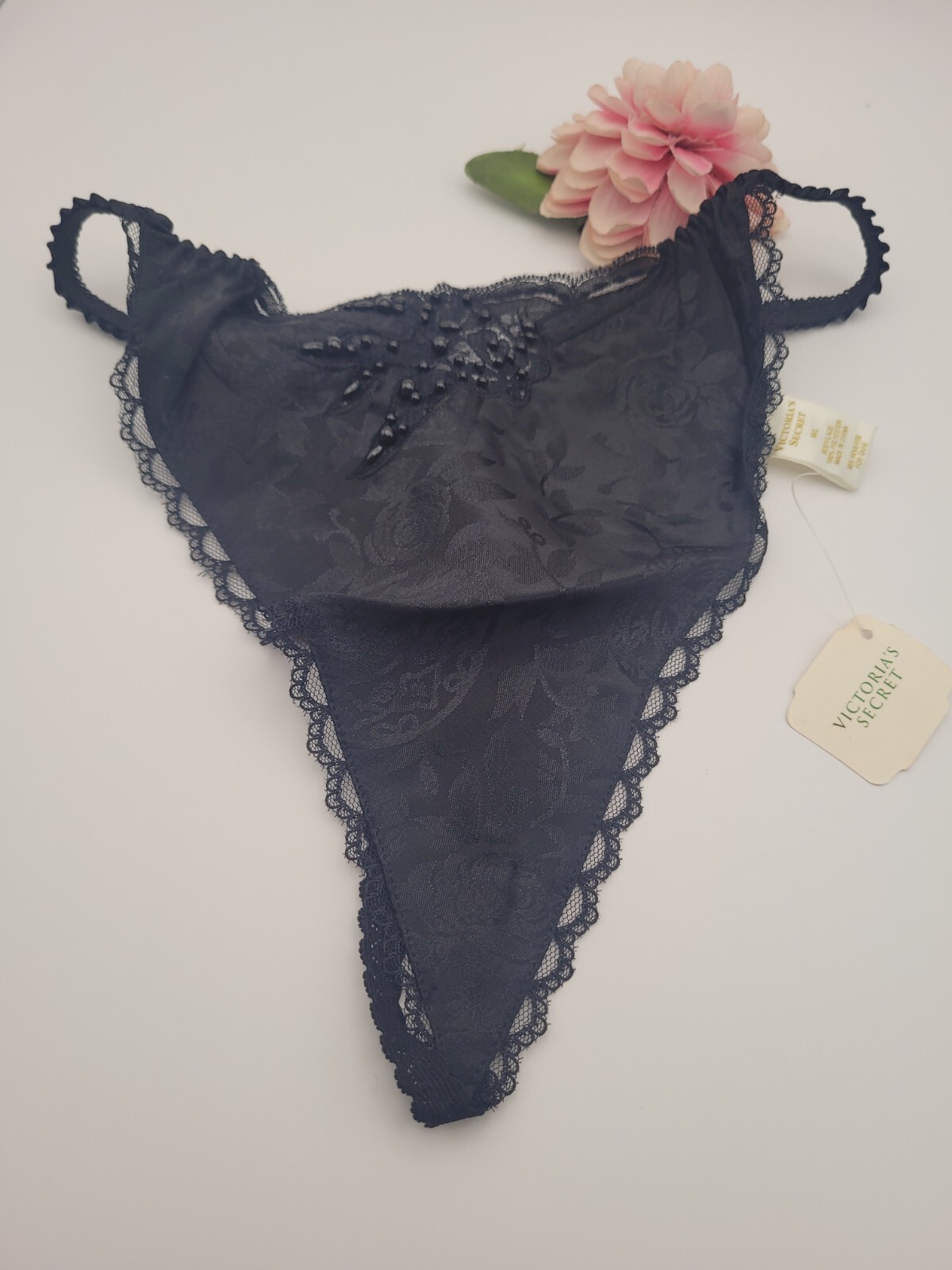 Vtg M/L Victorias Secret 80’s 90’s T String G String Thong Panties Beaded BLACK