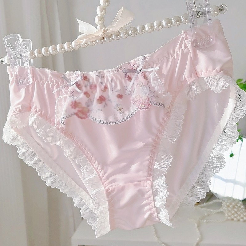 Lolita Girls Lady Embroidery Bow Panties Briefs Underwear School Cute Underpant