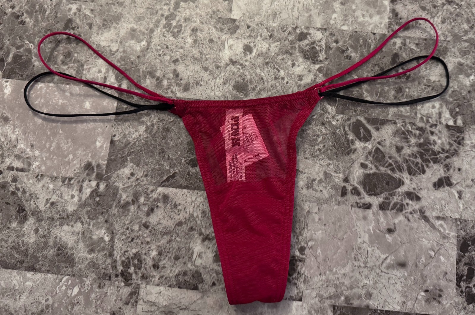 NWT VICTORIA’S SECRET PINK RED SHEER MESH DOUBLE STRAPPY SIDE TINY THONG PANTIES