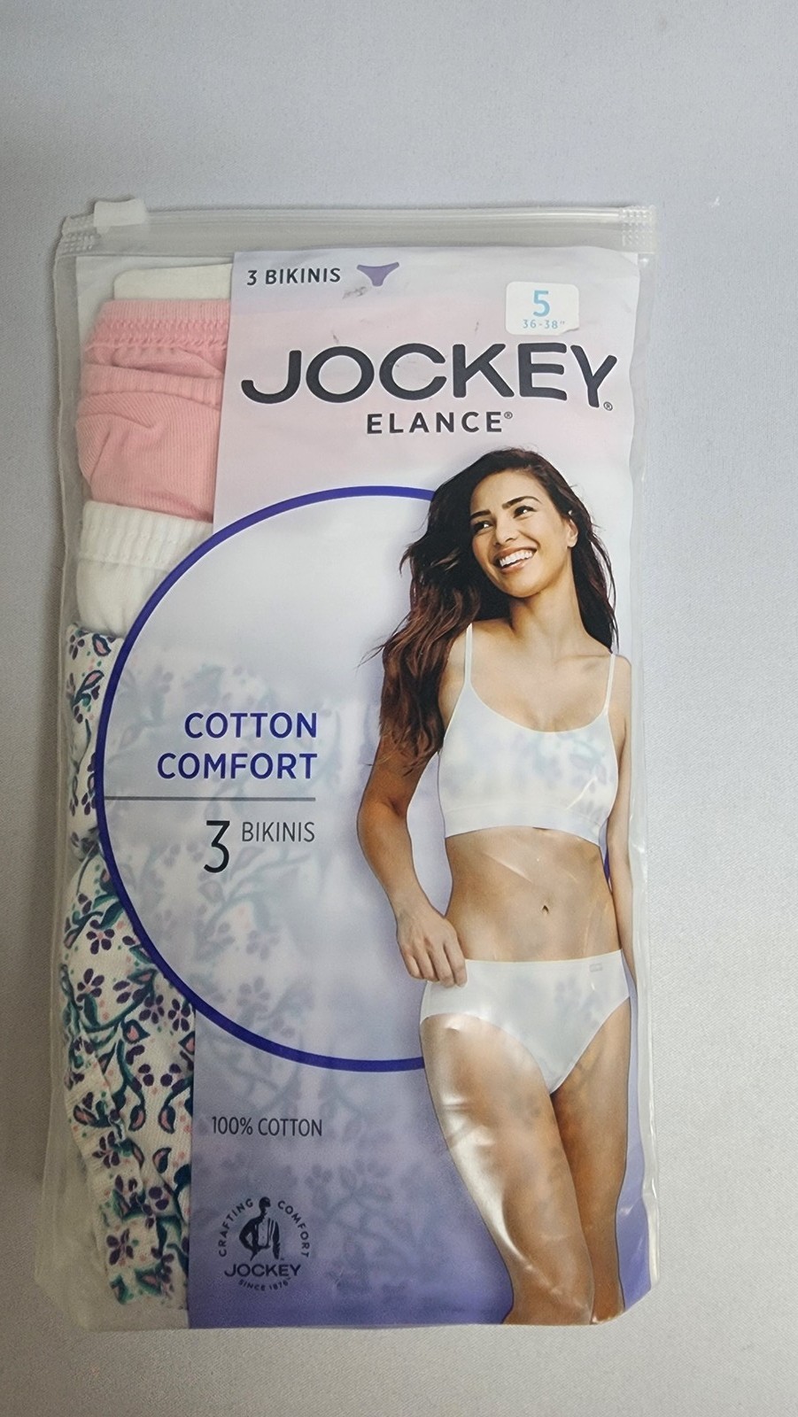 Jockey Elance Cotton Comfort Bikini Panties – Size 5 – 3 Pack Mixed Flower