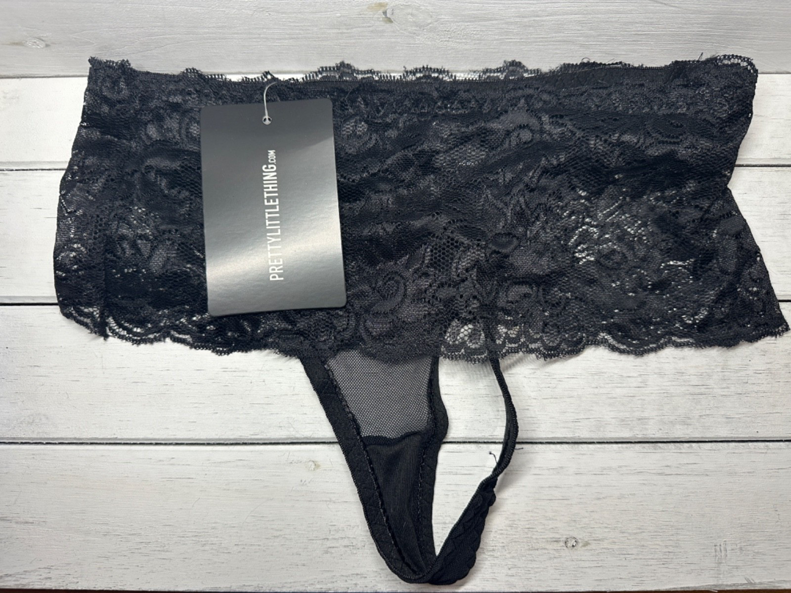 prettylittlething THONG panty • High Waist Black Floral Mesh Lace MEDIUM