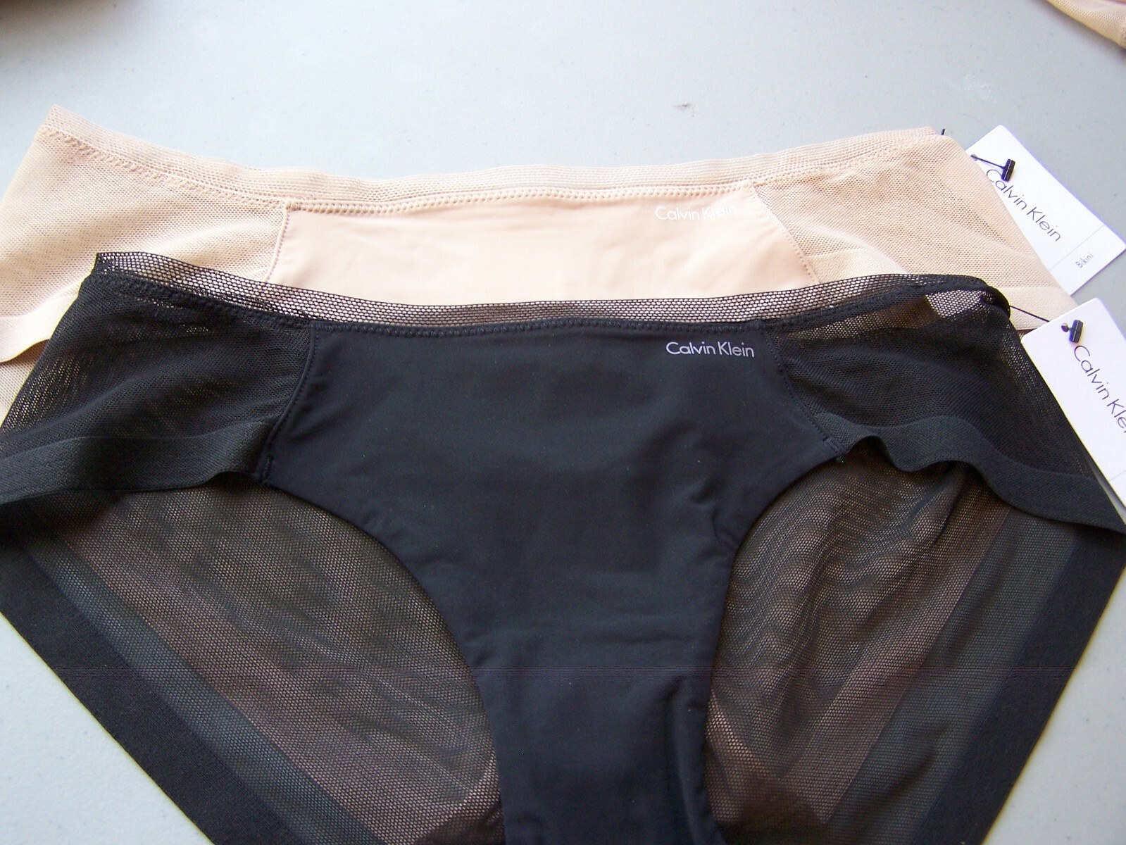 2 PAIR-CALVIN KLEIN Mesh Panel Bikini Beige and Black Style AF 1708 Size XL