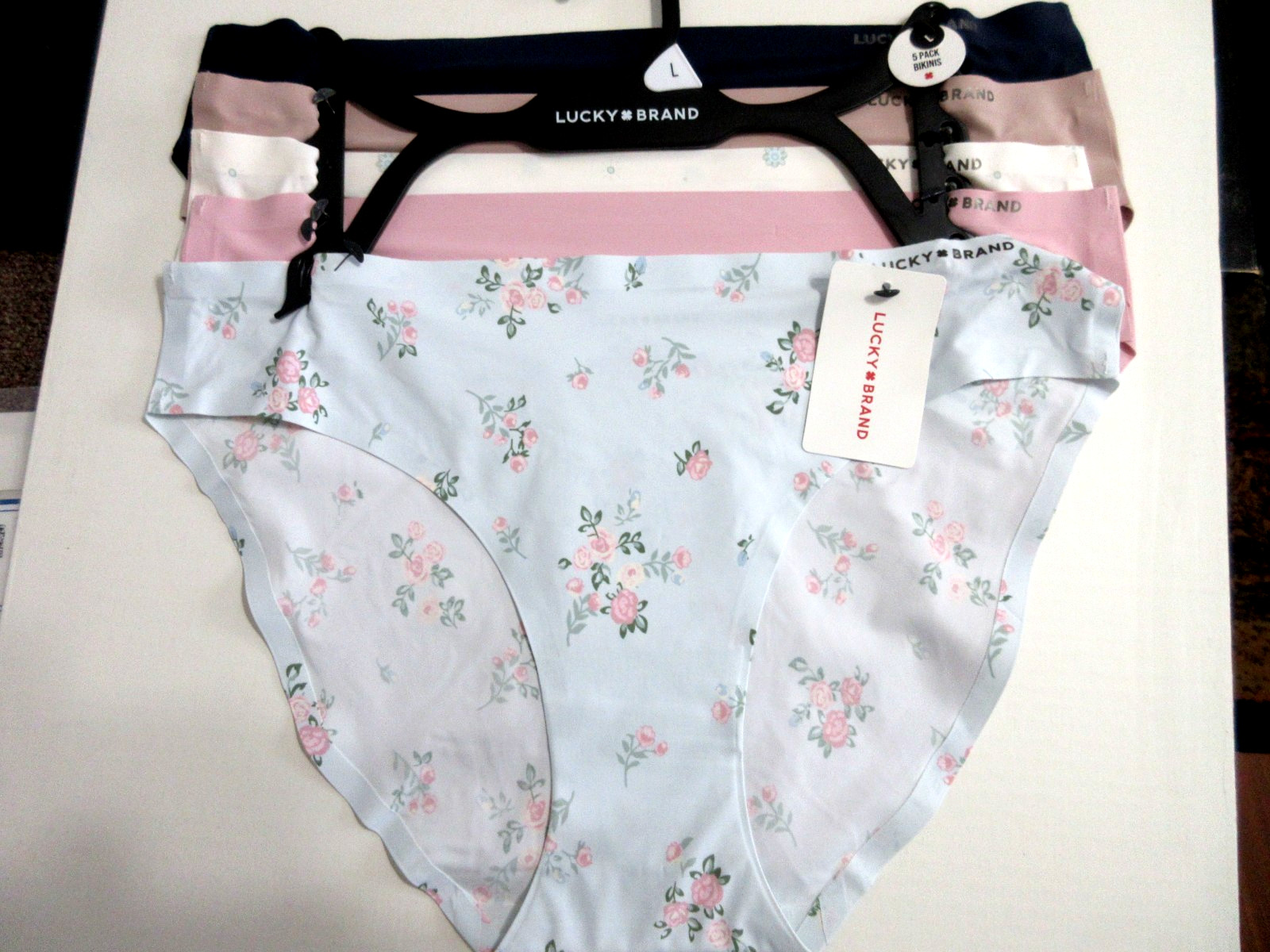 Lucky Brand 5-Pair BIKINI Panties Lazer No Show Nylon Multi womens ~ L $60.00