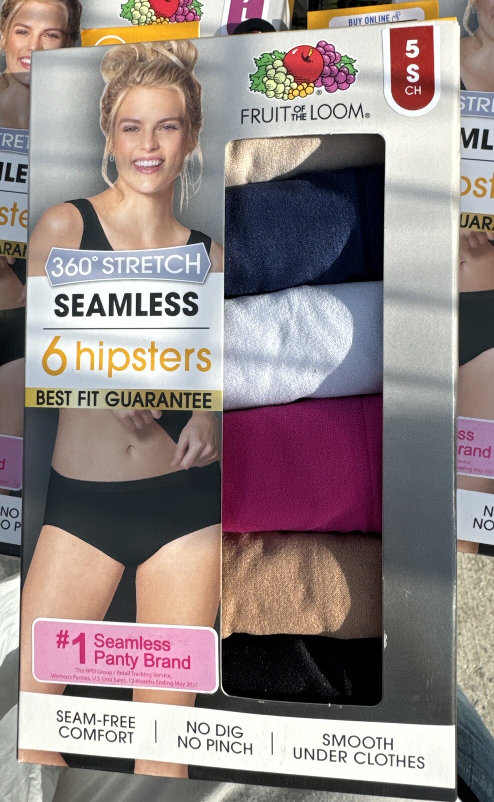 6 PR. LADIES~FRUIT OF THE LOOM ~SEAMLESS~100% NYLON~HIPSTERS~PANTIES~NIP~SZ 5