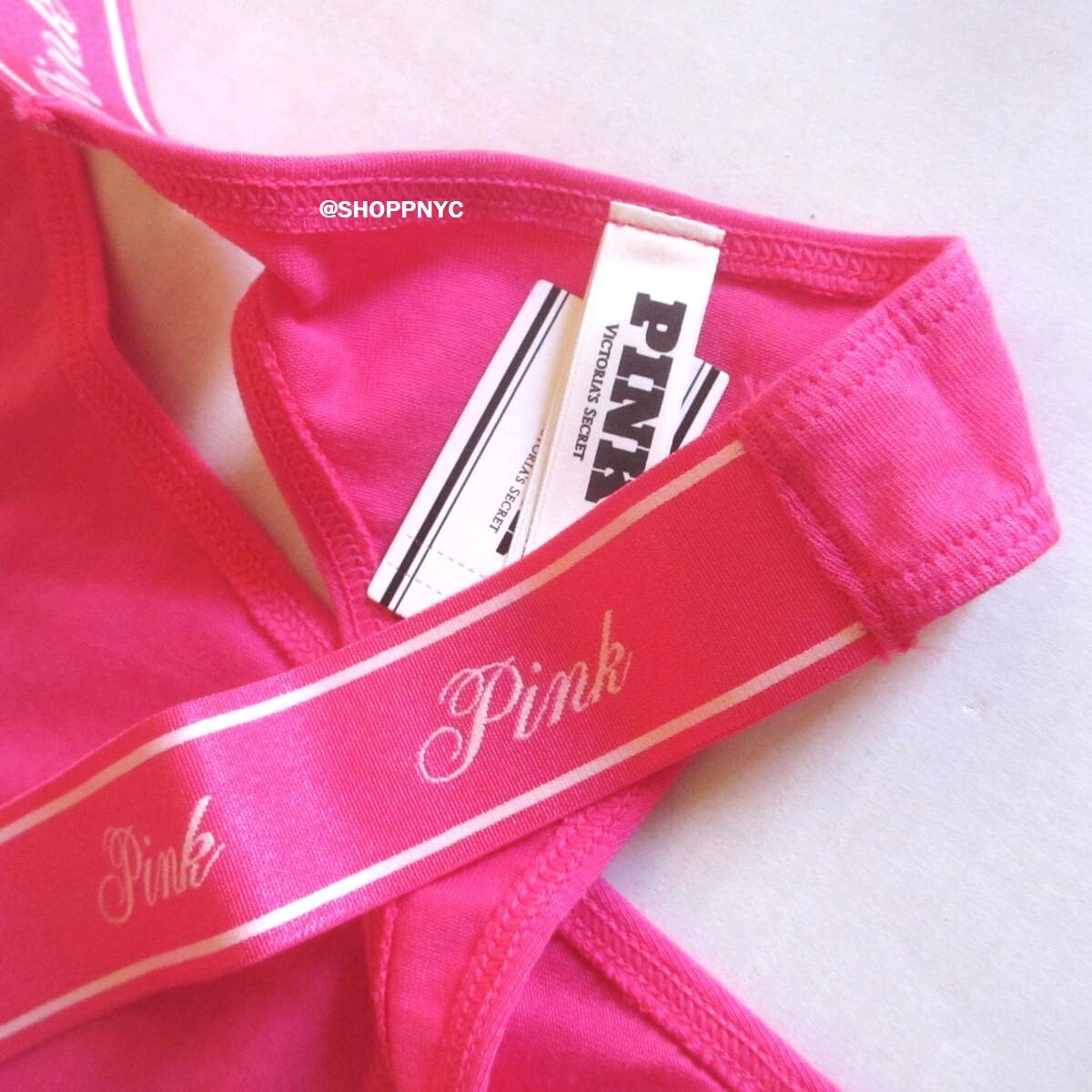 Victoria Secret PINK Cotton High Leg Thong Panty S M L XL Logo Waist pink