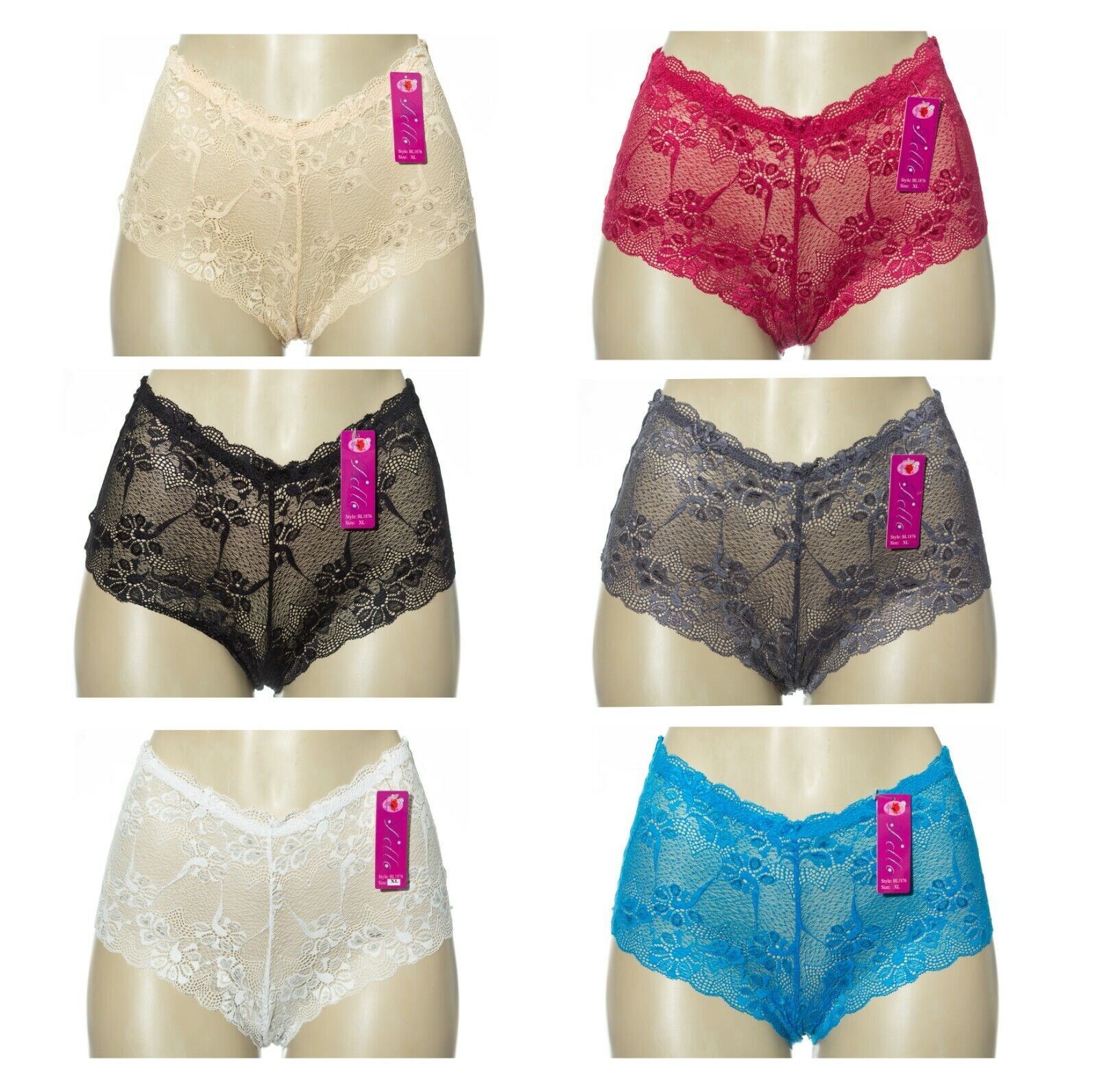 6 Women Floral Lace Panties Boyshorts Underwear Mixed Color Size S M L XL 1876