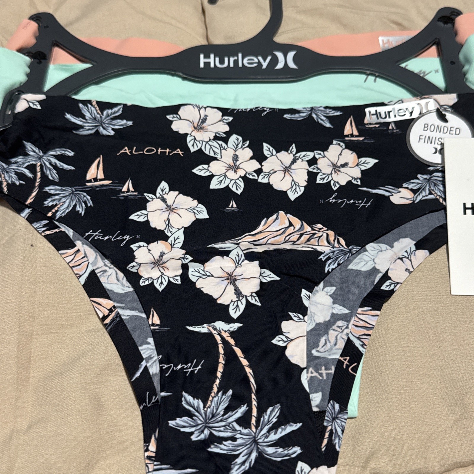 Lot of 3 Hurley Womens Size Medium Panties Bikini Bonded Finishes Floral