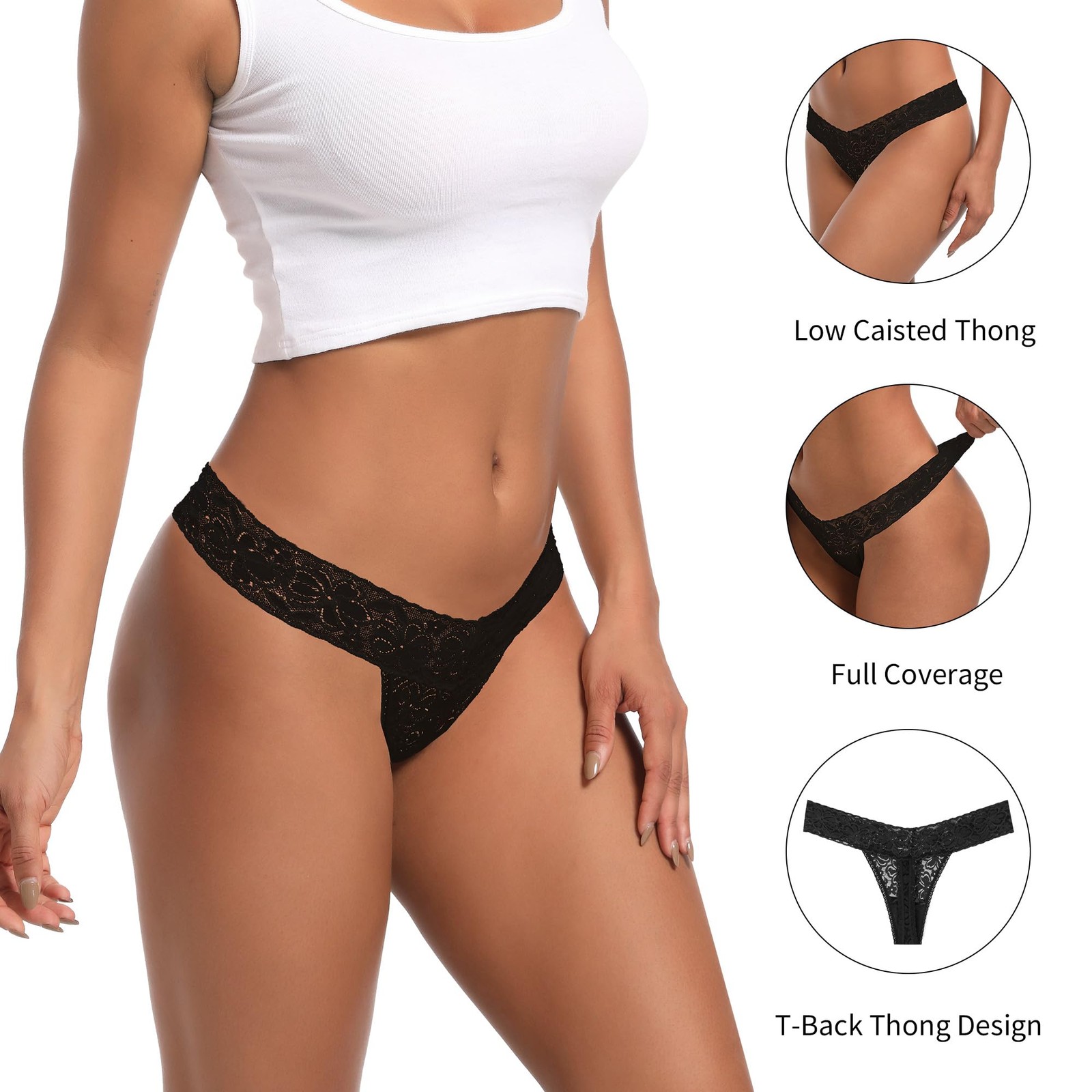 Lace Thong for Women Plus Size G-Strings Panties Low Waist Cotton Thongs For …