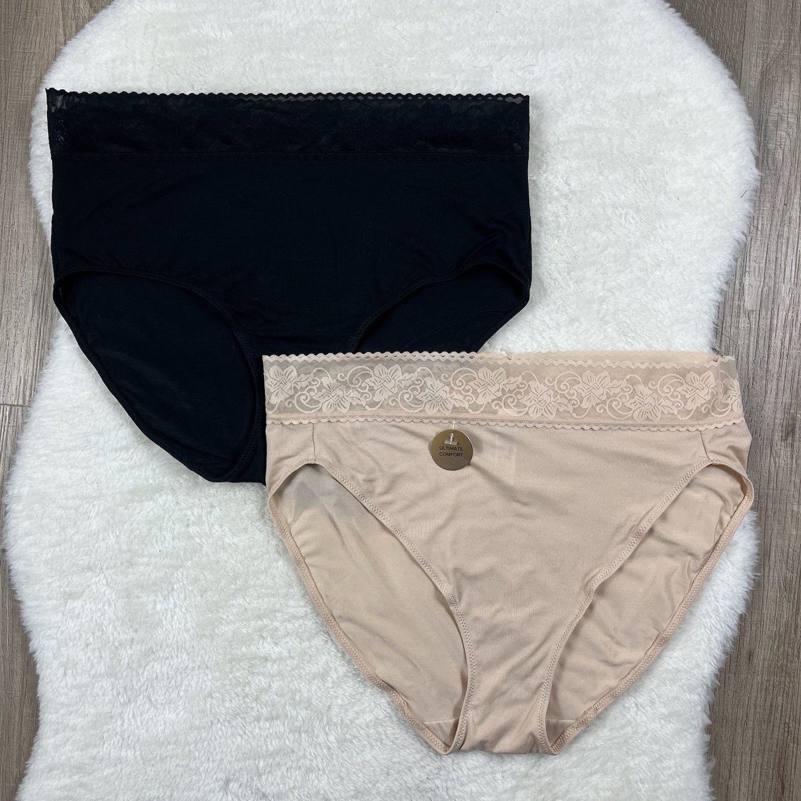Wacoal Comfort Touch brief panties L Large Black Tan Nude Lot Of 2