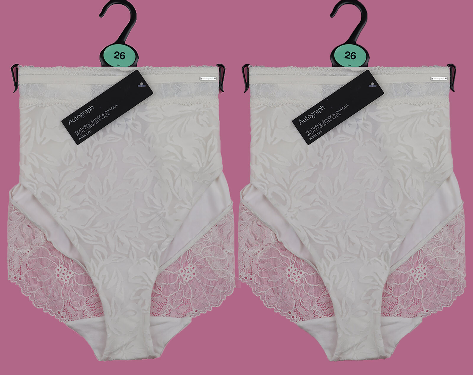 M&S Autograph High Leg Knickers Cream Womens Size 26 x2 zz