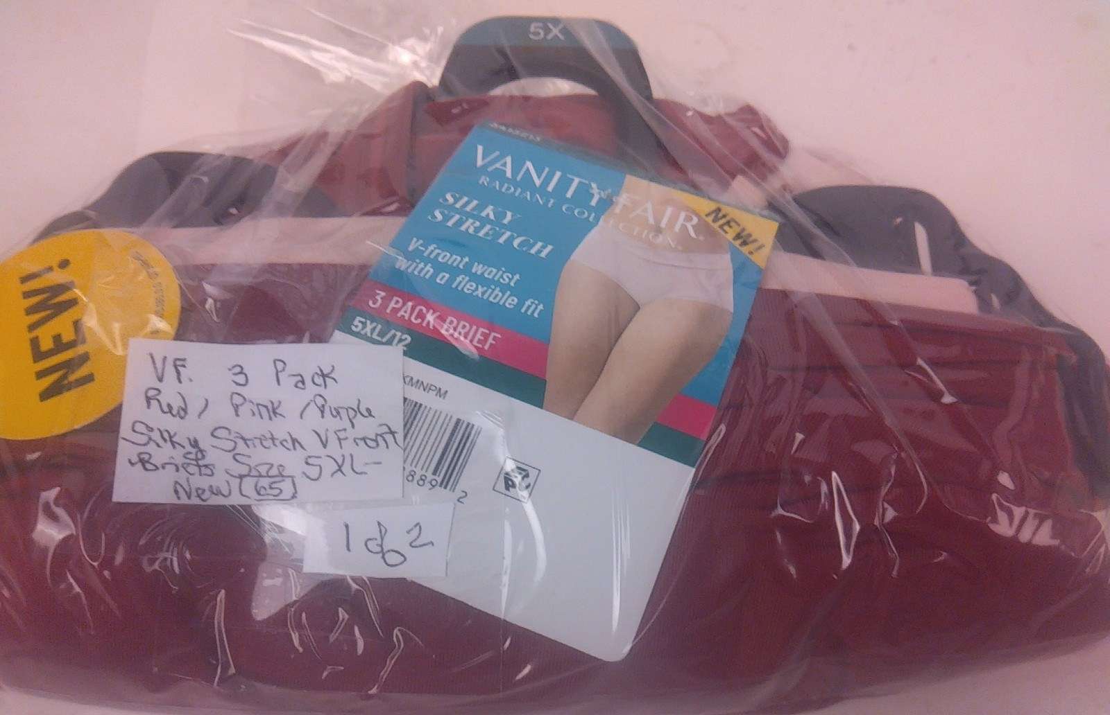Vanity Fair 3 Pack Red/Pink/Purple Silky Stretch V Front Briefs Size 5XL – New