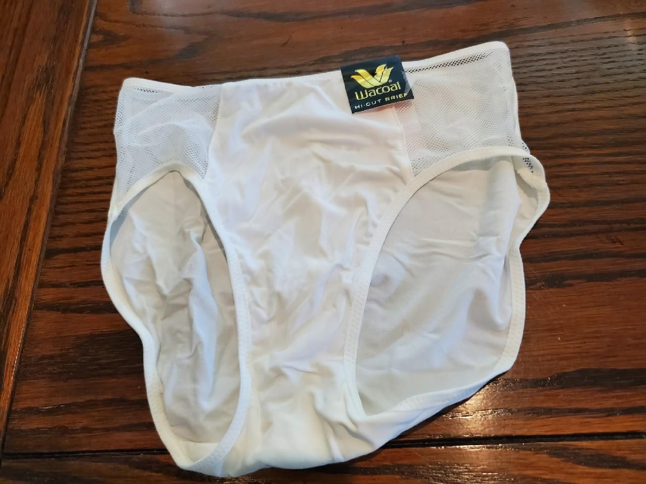 NWT WACOAL RARE NYLN/SPANDX HI-CUT BRIEF PANTIES NET INSETS 871115 WHT S