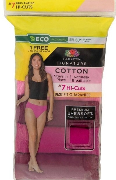 SZ 7 Fruit of the Loom SIGNATURE HI-CUTS 7PK 100% Cotton in RubySlipper7 + Gift