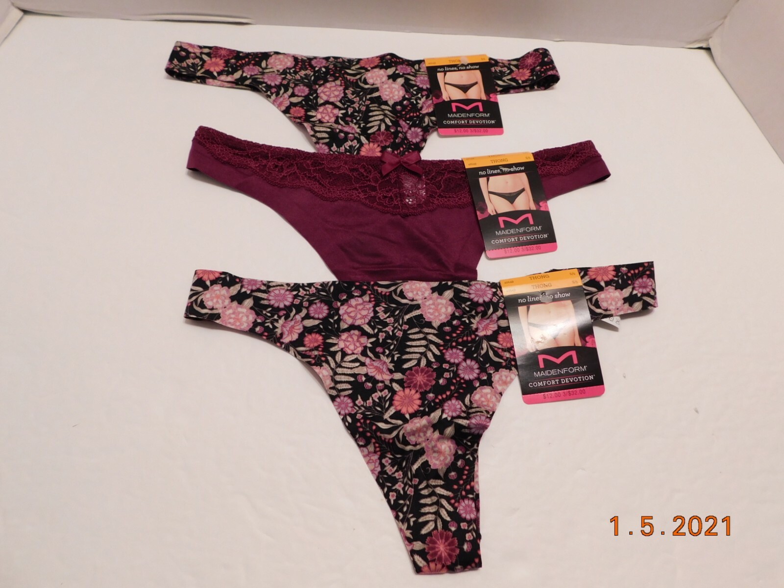 Maidenform 3 Pairs Comfort Devotion Thong, Panty Size S/5 Mixed Lot 40149 NWT