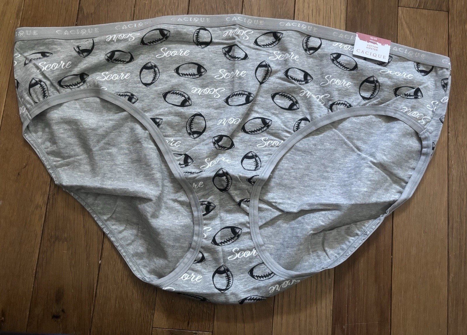 Plus Sz 18/20 Lane Bryant Cacique Hipster Cotton Panty Gray Football Fall Sports