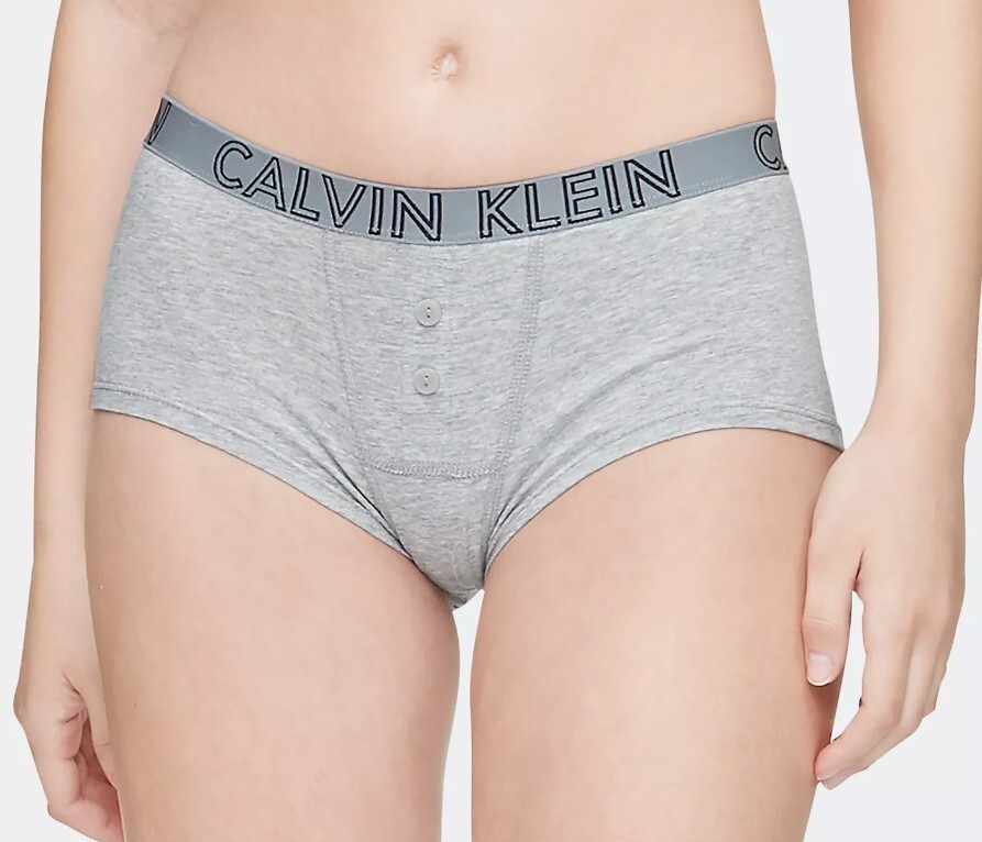 NWT Calvin Klein QD3639 “Ultimate” Cotton Logo Boyshorts, Grey Melange (020)
