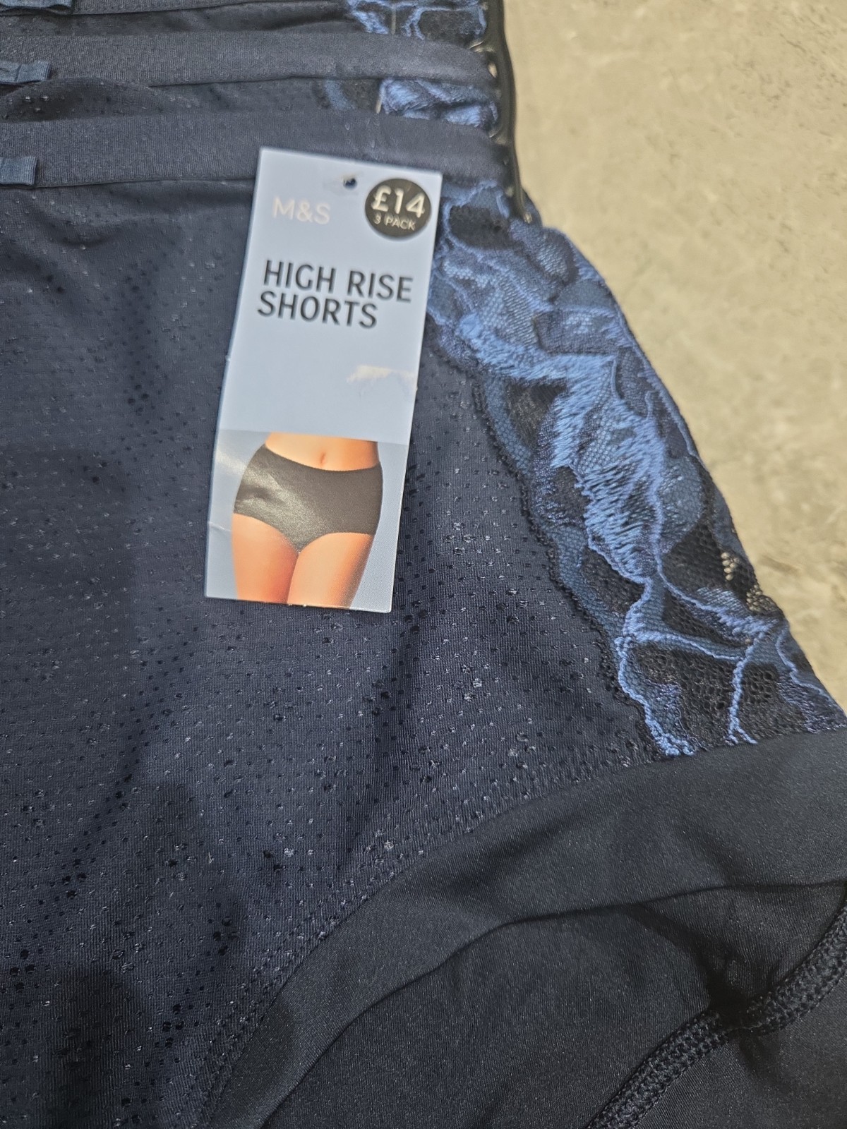 M&S COLLECTION 3pk Wildblooms High Rise Knicker Shorts Knickers Size 22 NAVY