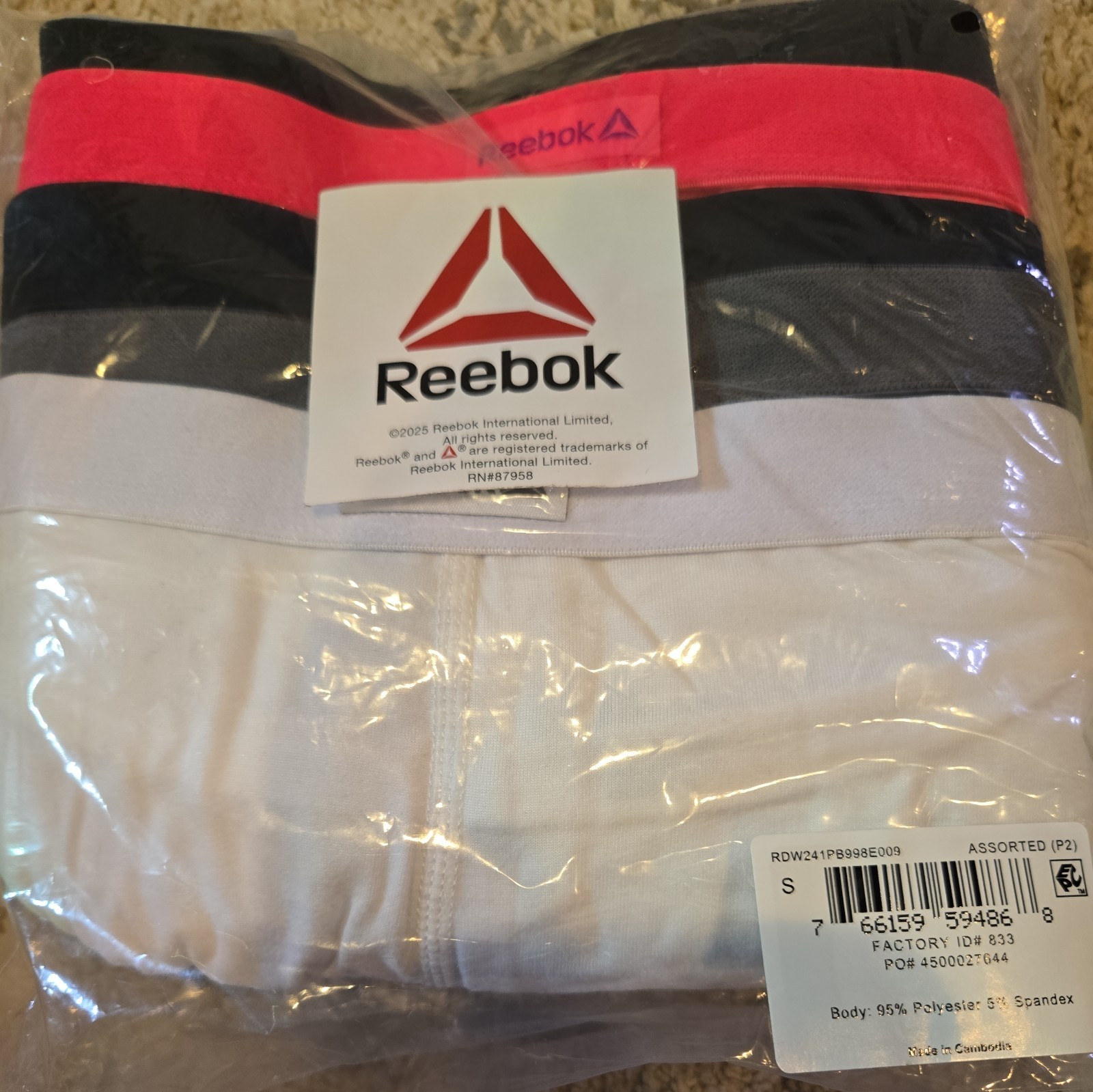 Reebok Women’s Size S 6-Pack Sport Soft Boyshort Panties White/Black/Pink NWT