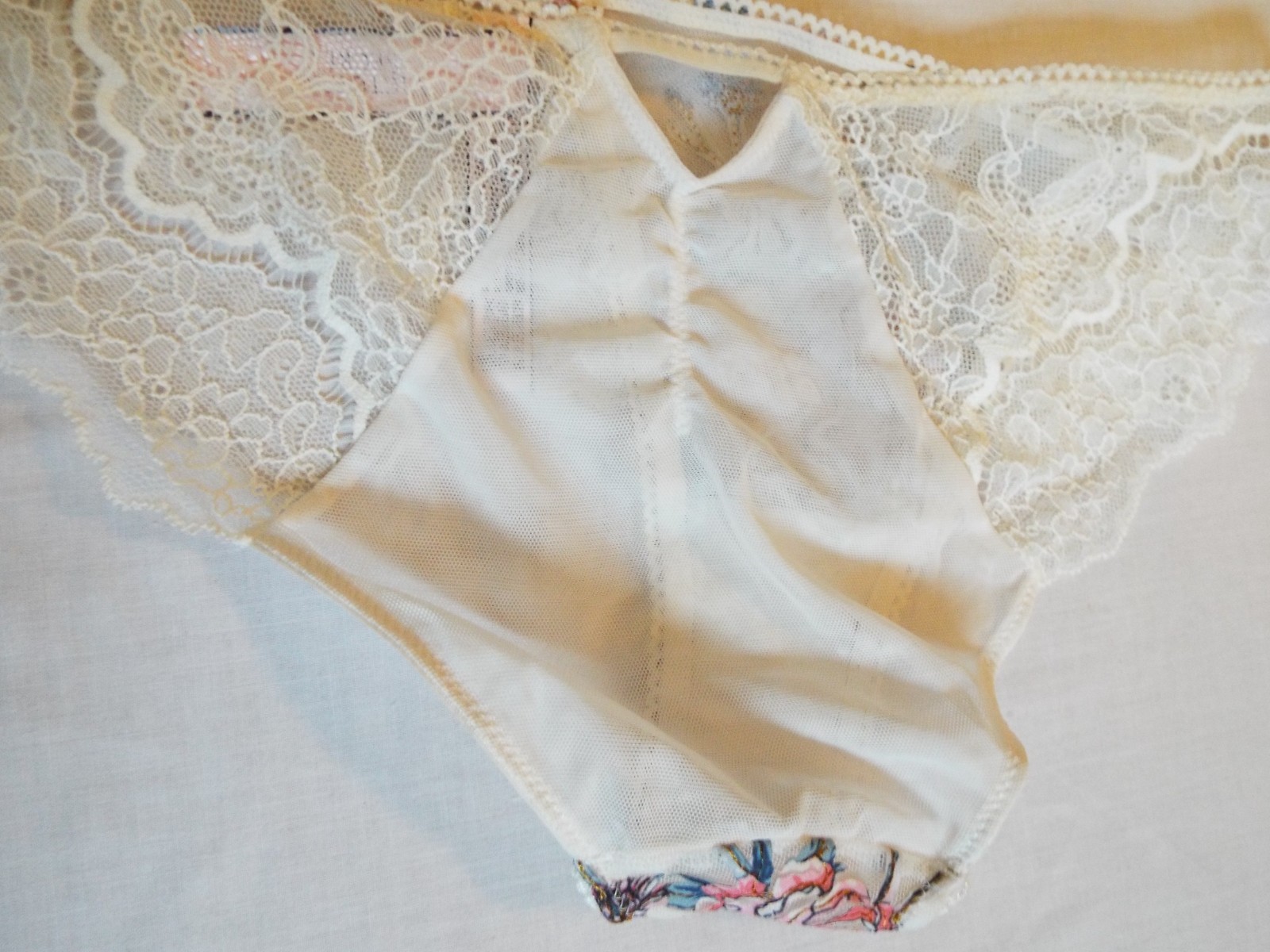 Victorias Secret Dream Angels white Floral Embroidery Cheekini Panty Size M NWT